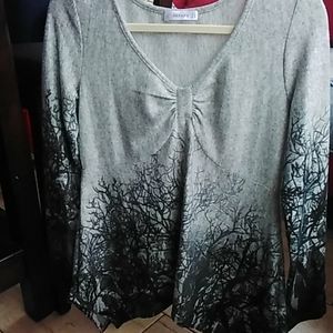 Ladies, long sleeve, handkerchief hem shirt